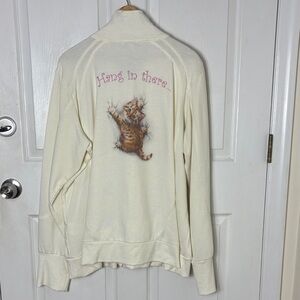 The Bradford Exchange Cream "Hang in there" Cat Graphic Zip Up Jacket Size 3X